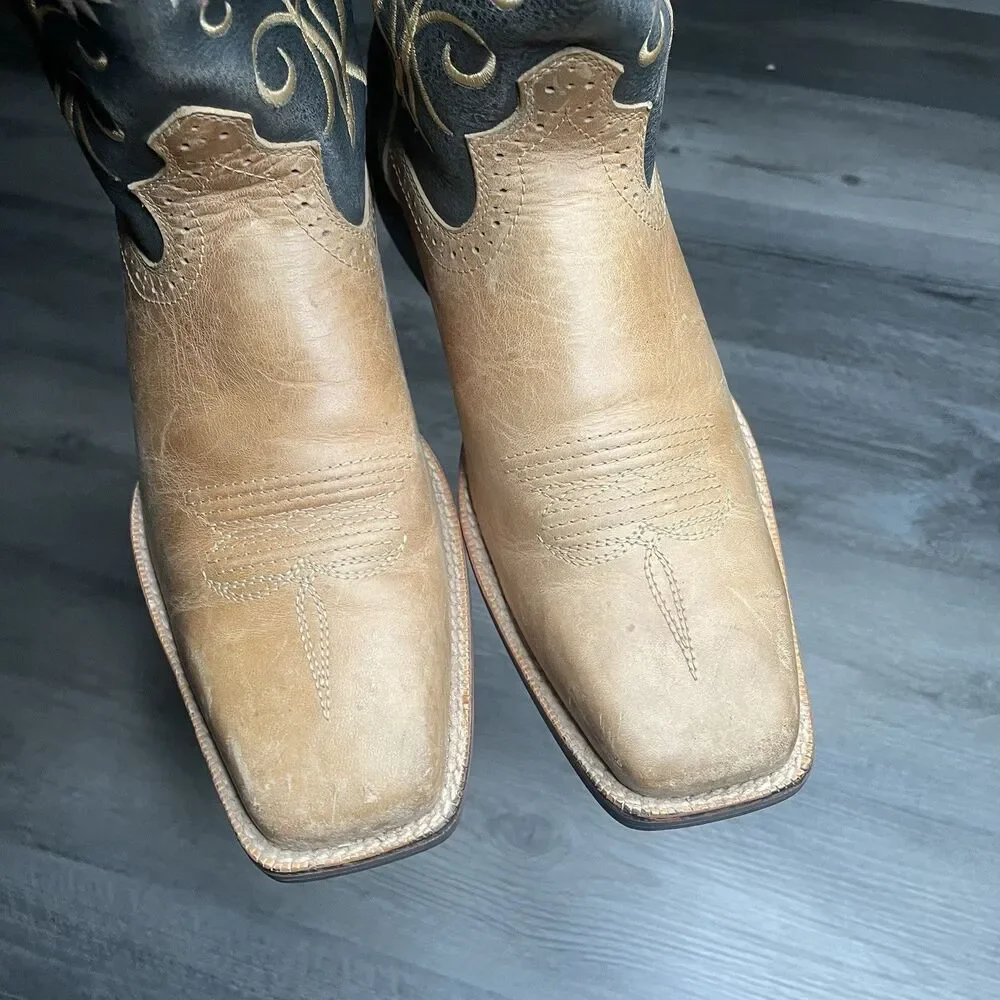 Twisted X Women’s Floral Embroidered Boots Black/Tan Cowgirl Sz 9.5 B
